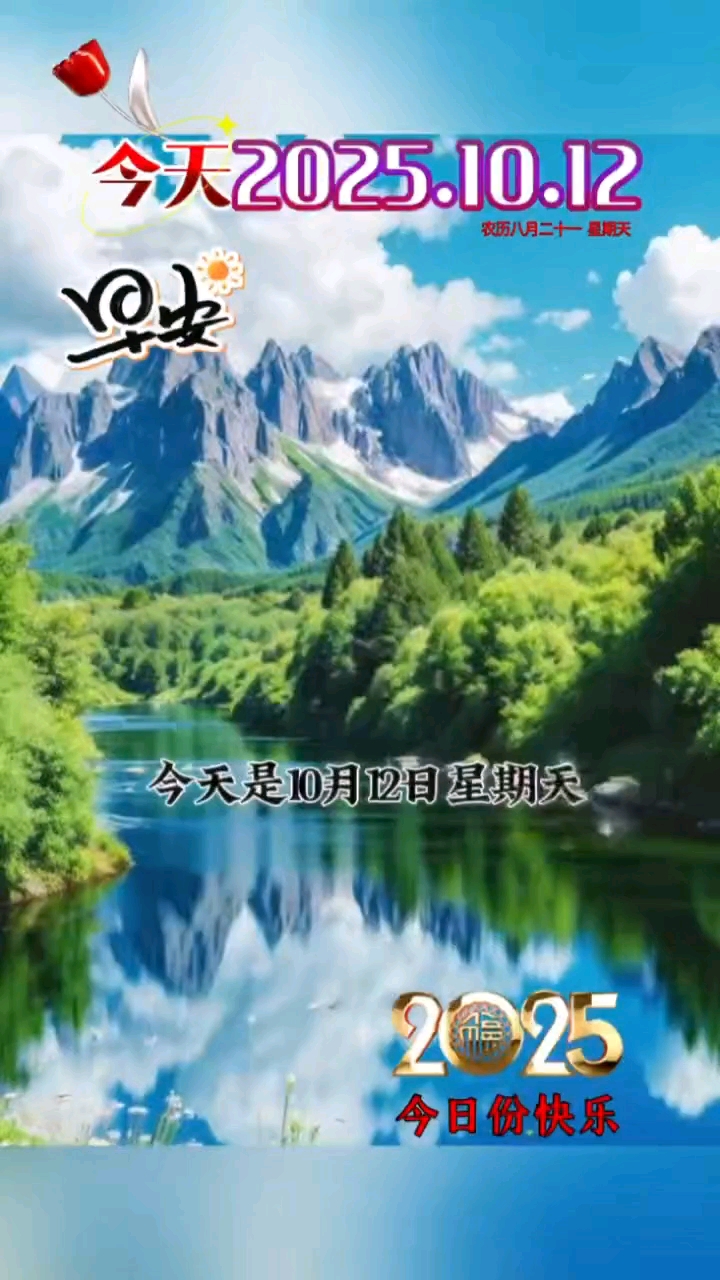 今天是10月12日星期天，早上好呀，人生总有太多的来不及，一眨眼就是一天，一回头就是一年，一转身就是一辈子，希望2025年最后的两个月，能换来一个好的转弯，不求事事圆满，但愿事事顺心，愿往后的日子里，一切都会越来越好。